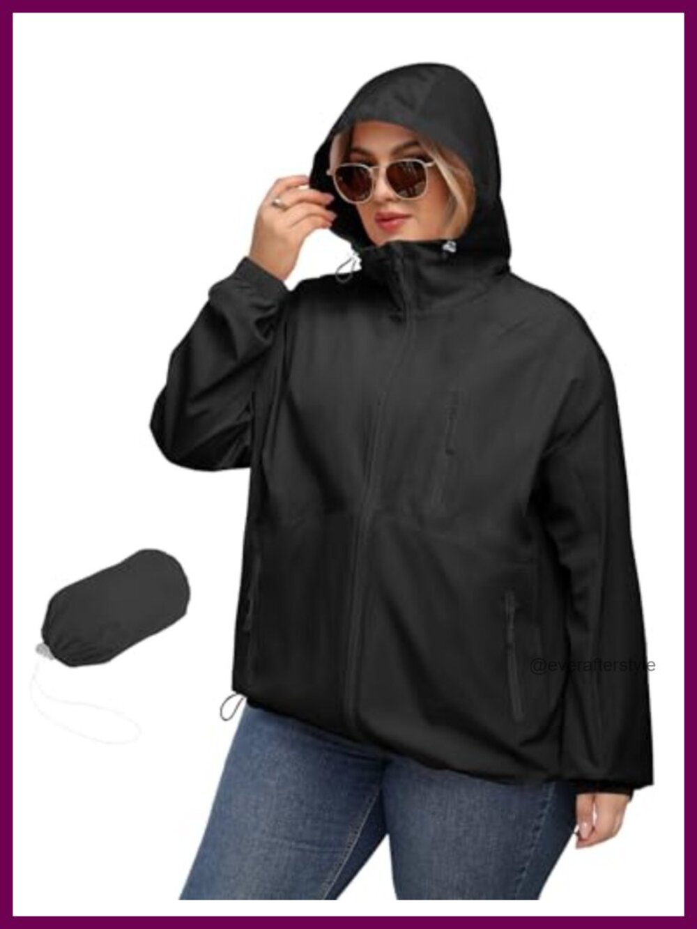 Plus Size Womens Waterproof Rain Jacket Hood Windproof Anorak